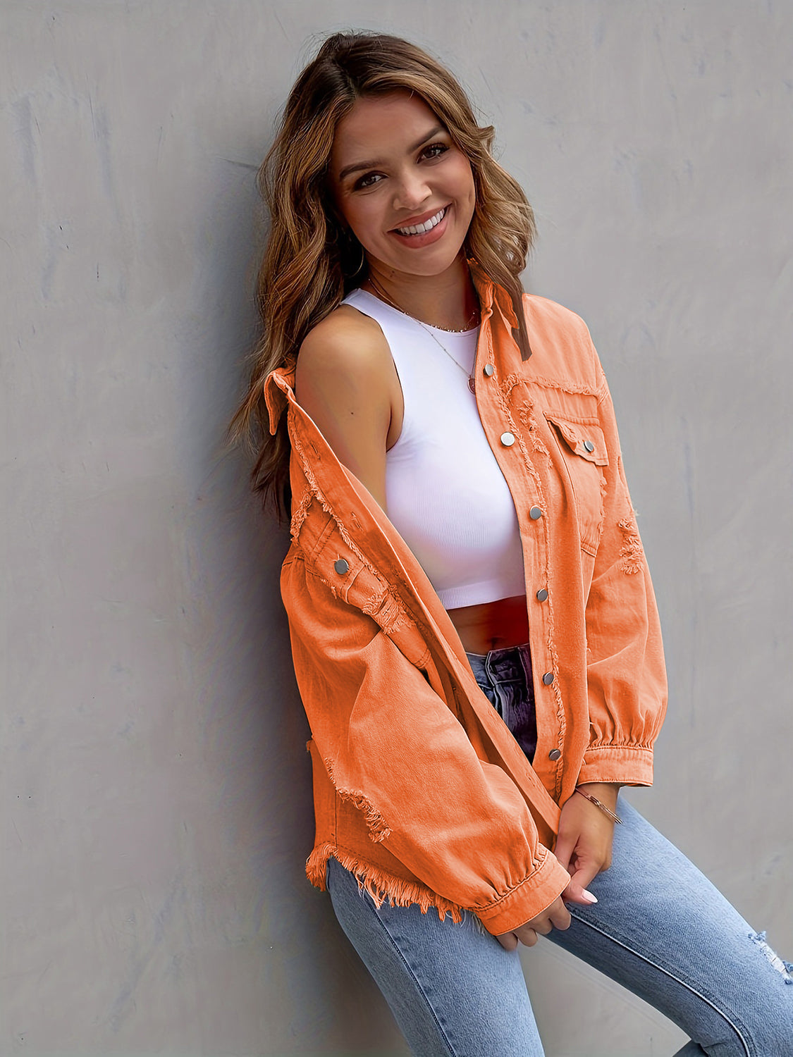 Distressed Drop Shoulder Denim Jacket 