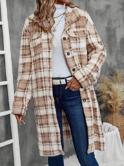 Plaid Fleece Button Up Longline Outerwear 