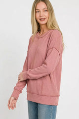 Zenana Corded Rib Long Sleeve Round Neck Top 