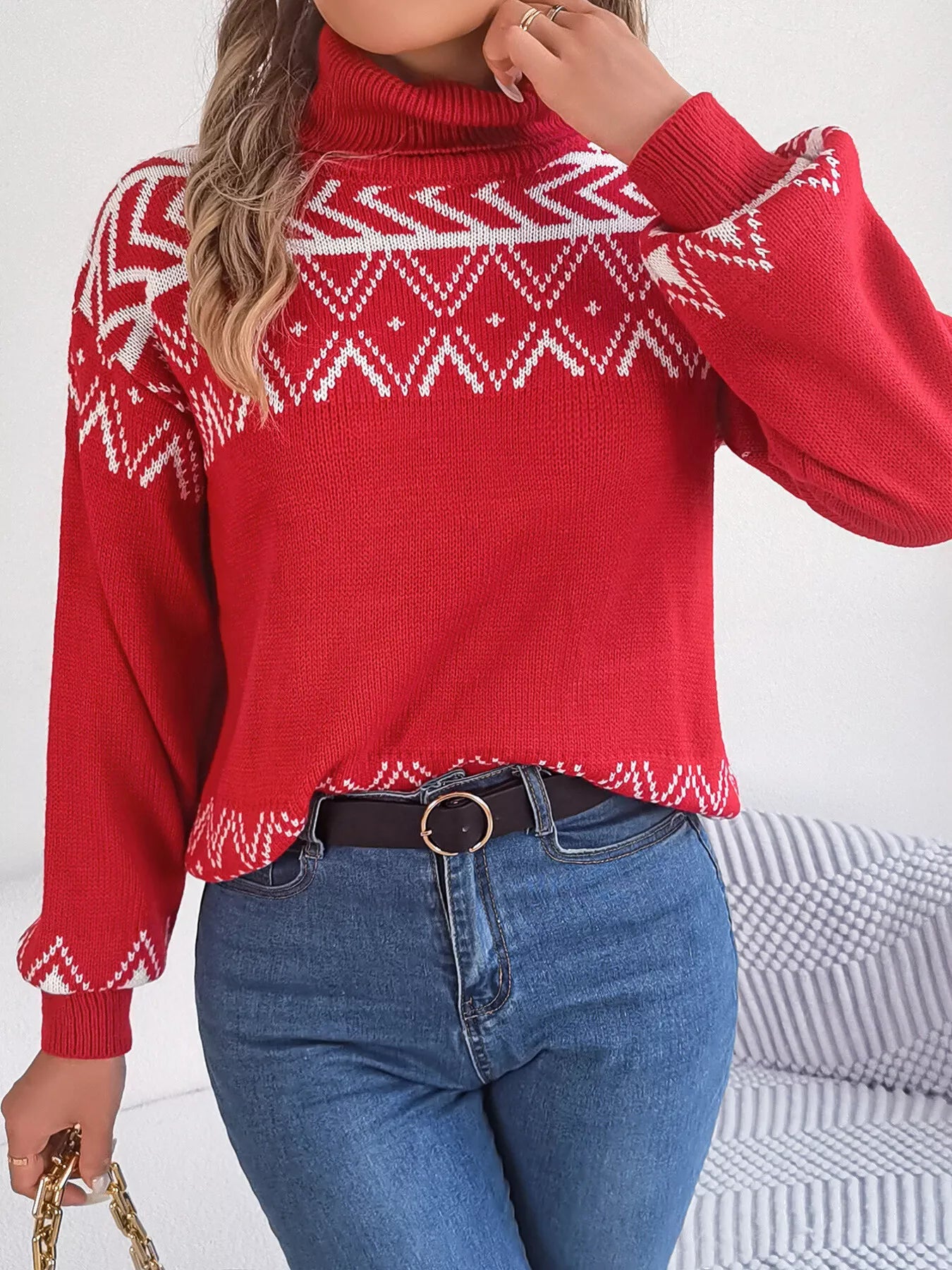 Turtleneck Dropped Shoulder Sweater 