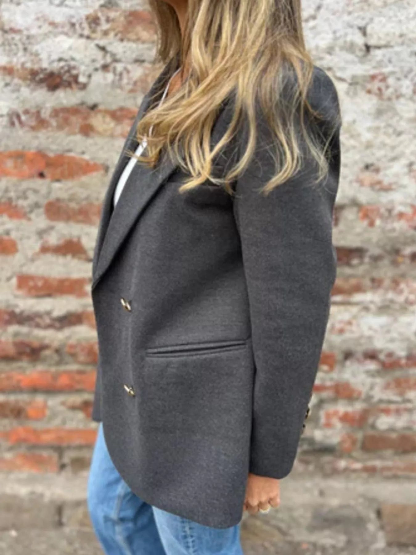 Full Size Double Breasted Long Sleeve Blazer Plus Size 