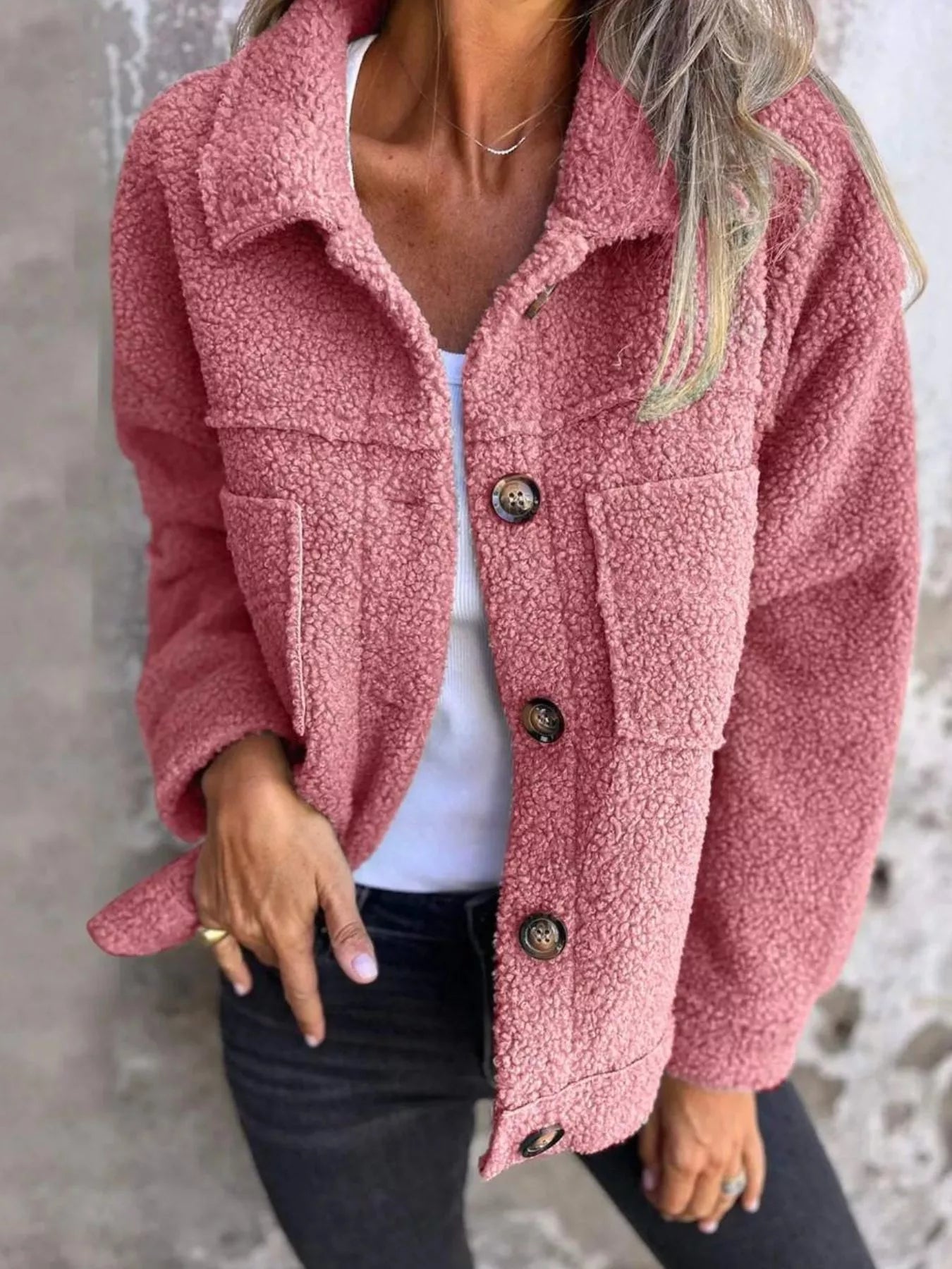 Full Size Single-Breasted Sherpa Shacket Plus Size 