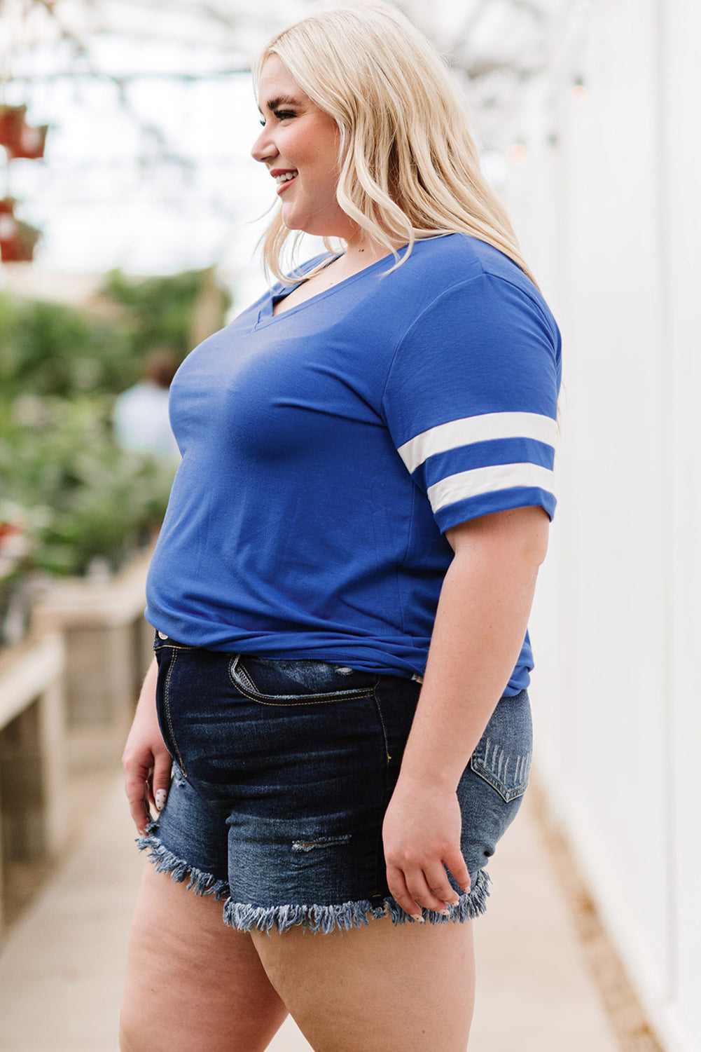 Plus Size Striped V-Neck Tee Shirt 