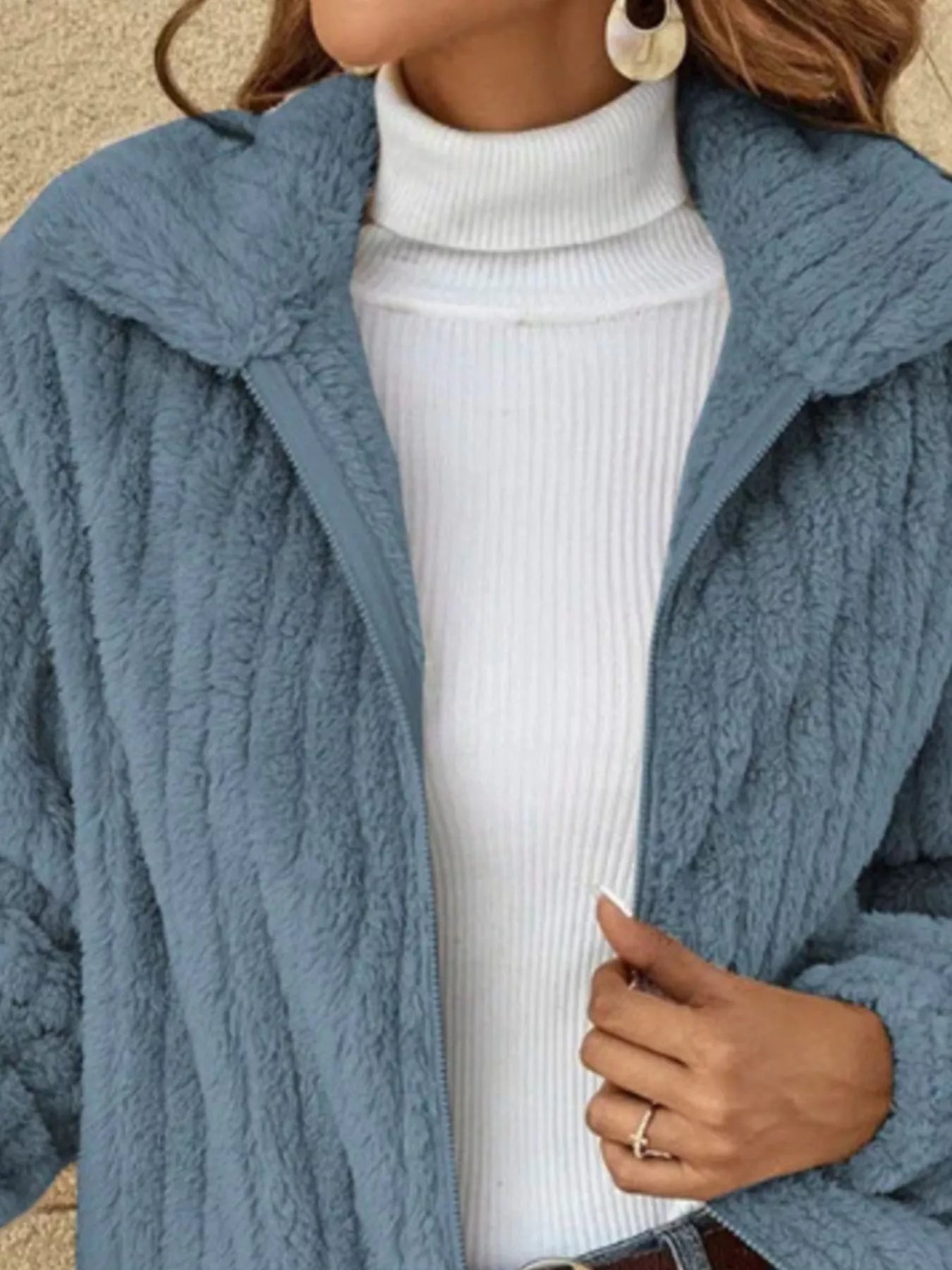 Full Size Zip-Up Long Sleeve Texture Jacket Plus Size 