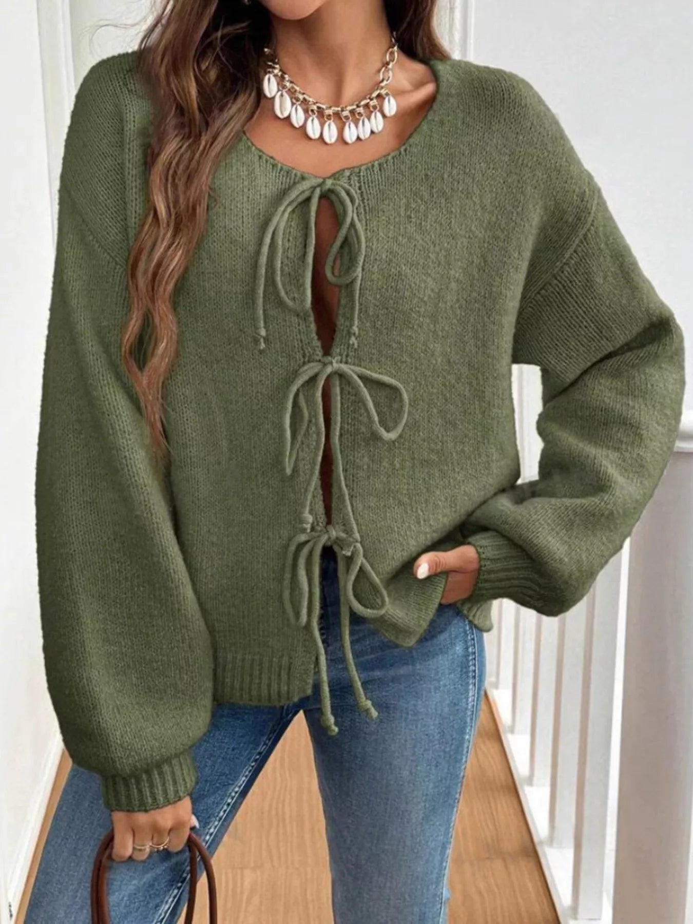 Tie-Front Long Sleeve Cardigan 