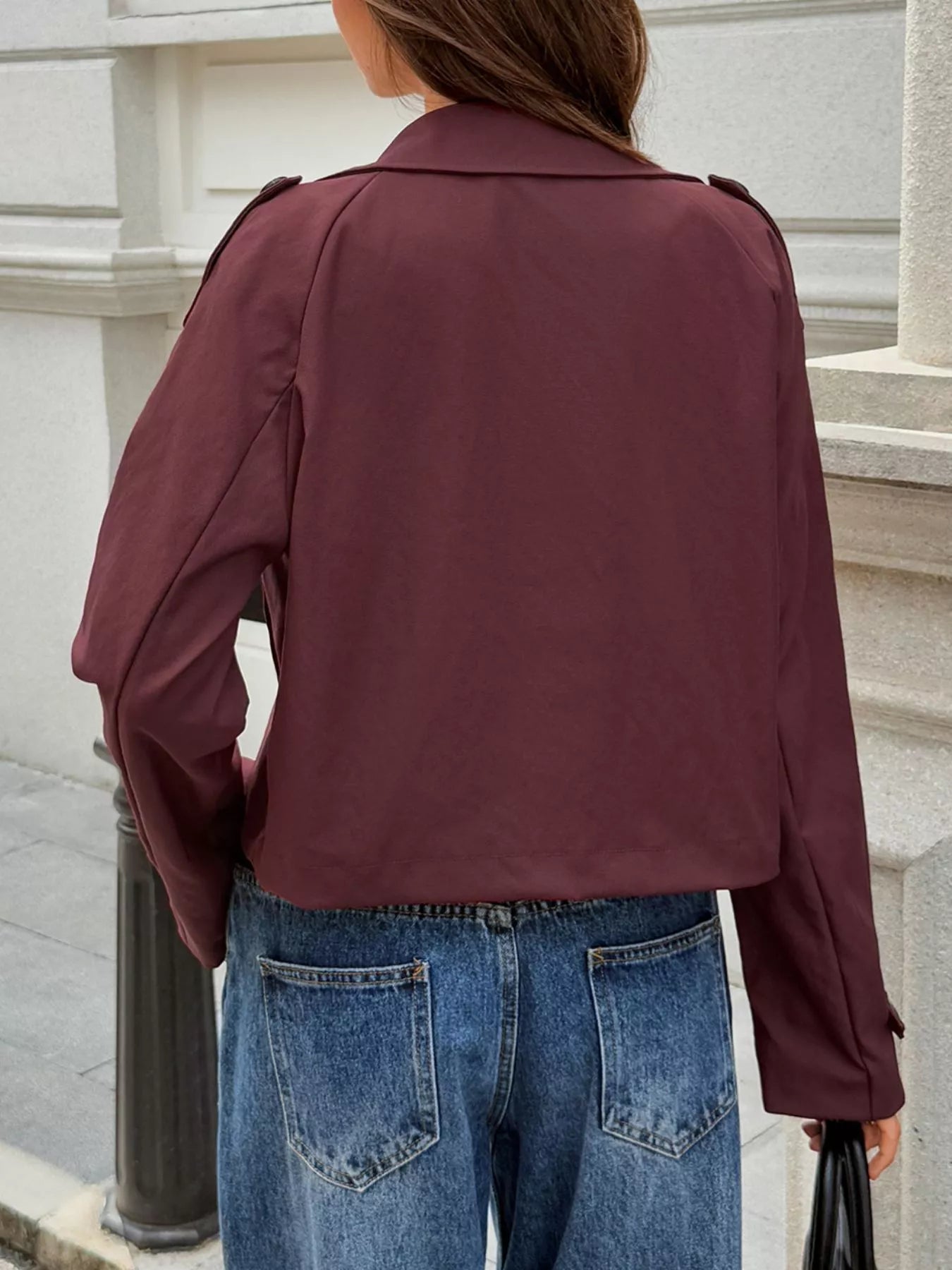 Cropped Double-Breasted Raglan Sleeve Jacket 