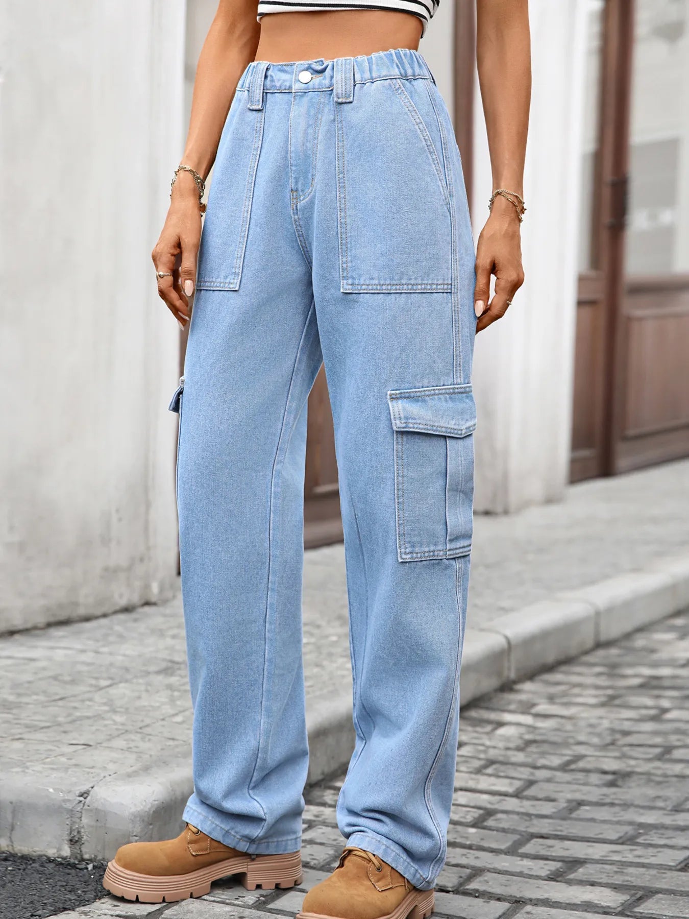 High-Waisted Cargo Jeans 