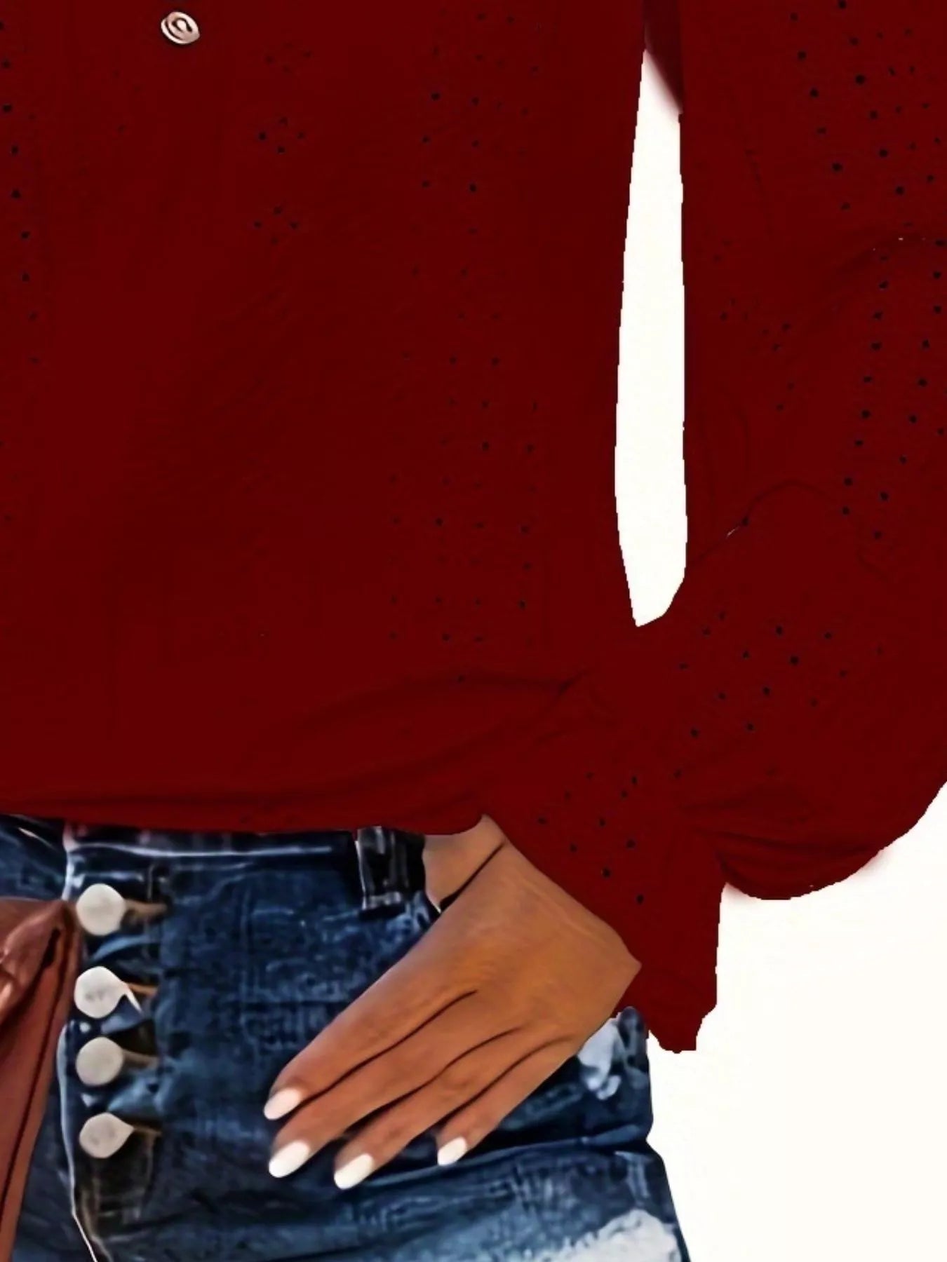 Plus Size Eyelet V-Neck Flounce Sleeve Blouse 
