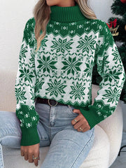 Christmas Snowflake Turtleneck Long Sleeve Sweater 