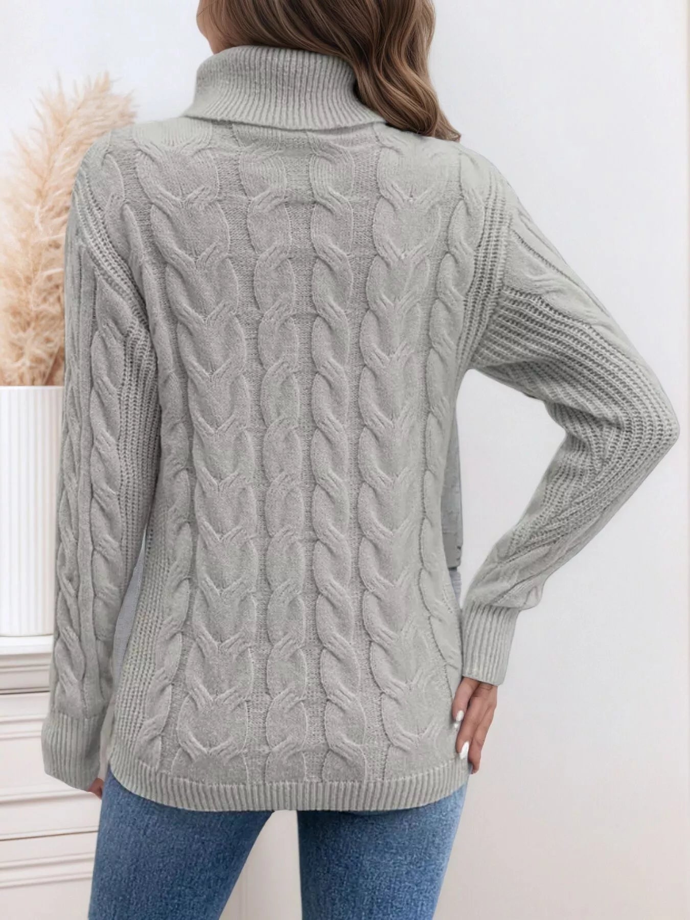 Cable Knit Turtleneck Long Sleeve Sweater 