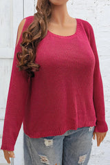Plus Size Cold Shoulder Round Neck Sweater 