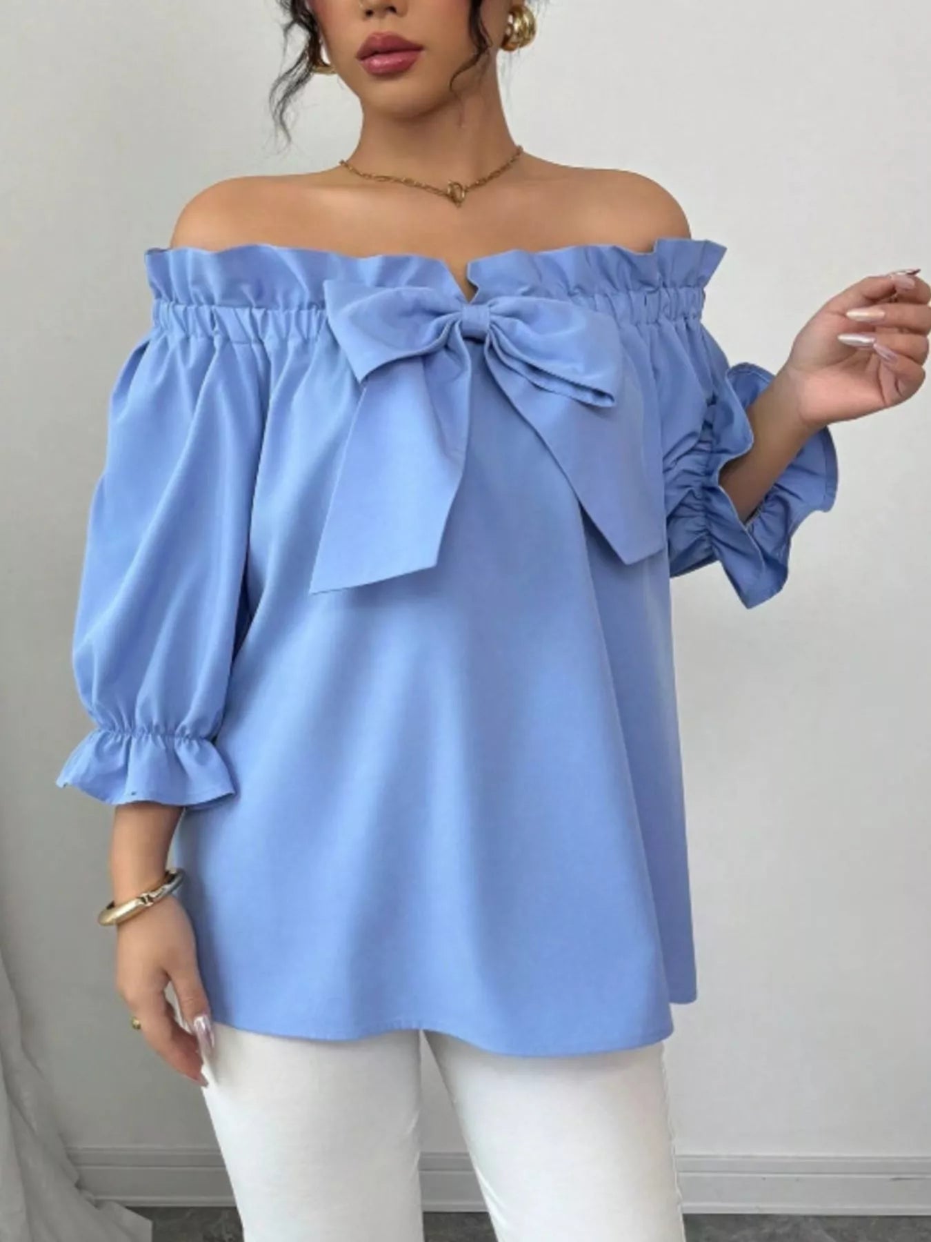 Bow Flounce Sleeve Blouse 