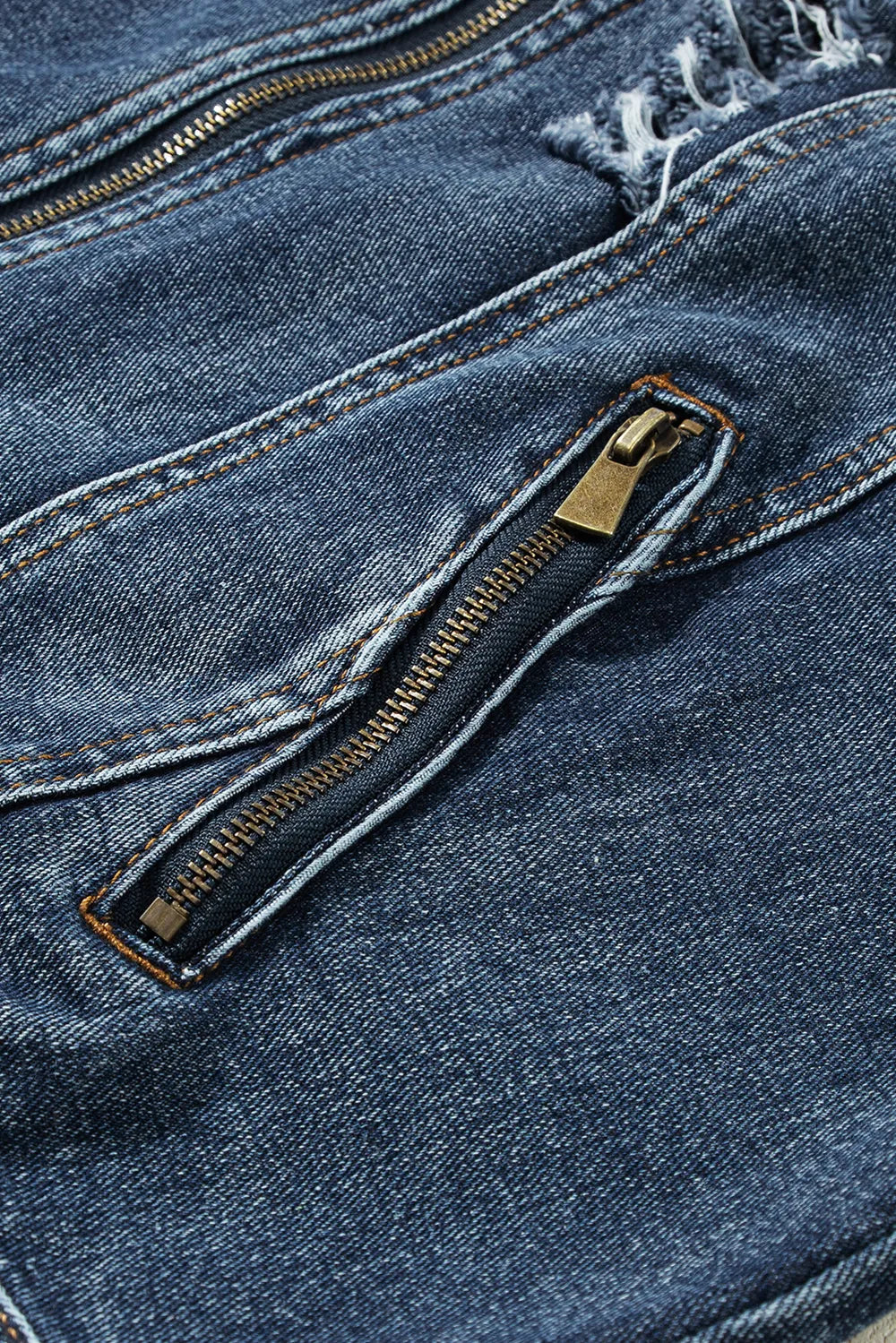 Fake Two-Piece Hooded Zip-Up Denim Jacket 