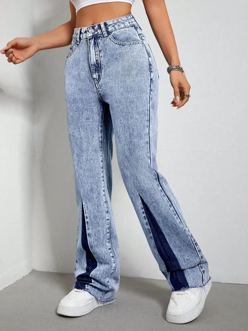 Contrast Bootcut Jeans with Pockets 