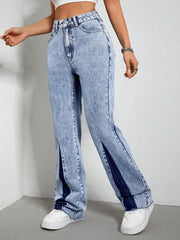 Contrast Bootcut Jeans with Pockets 