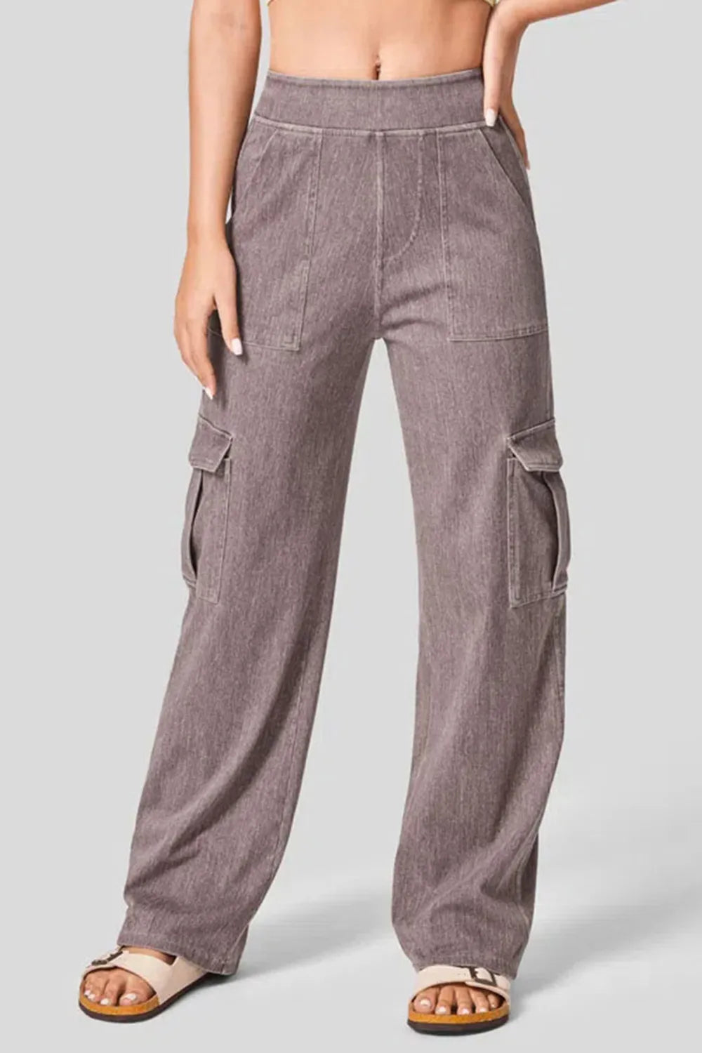 High Waist Straight Leg Cargo Jeans 