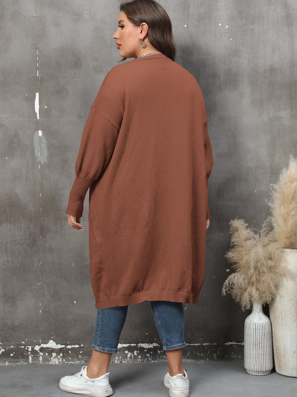 Plus Size Long Sleeve Pocketed Cardigan 
