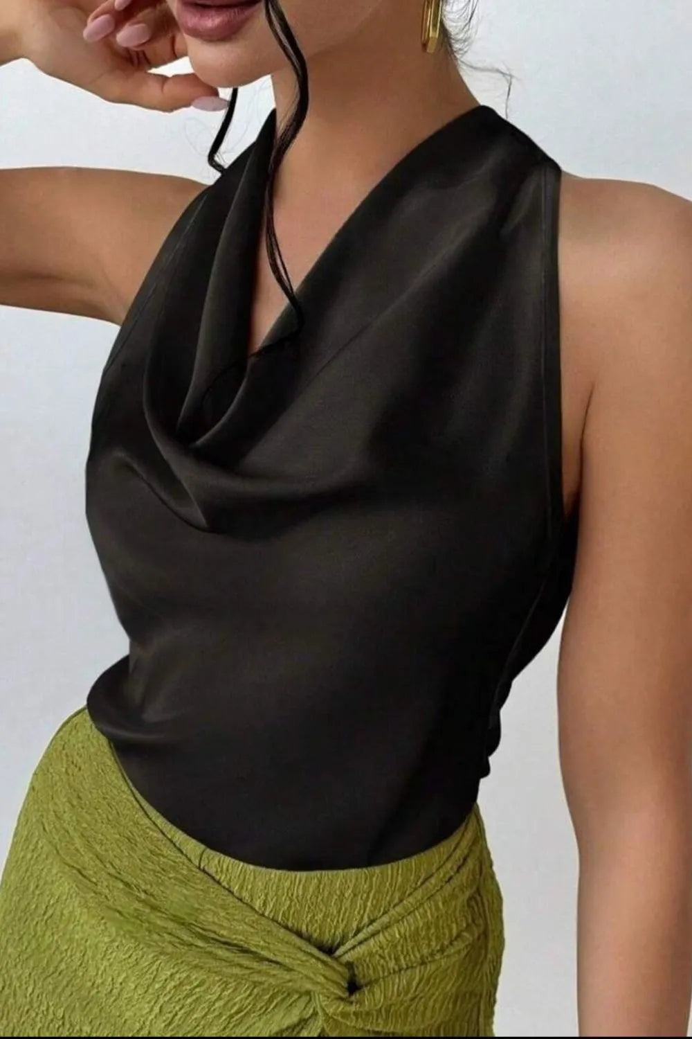 Satin Cowl Neck Sleeveless Blouse 