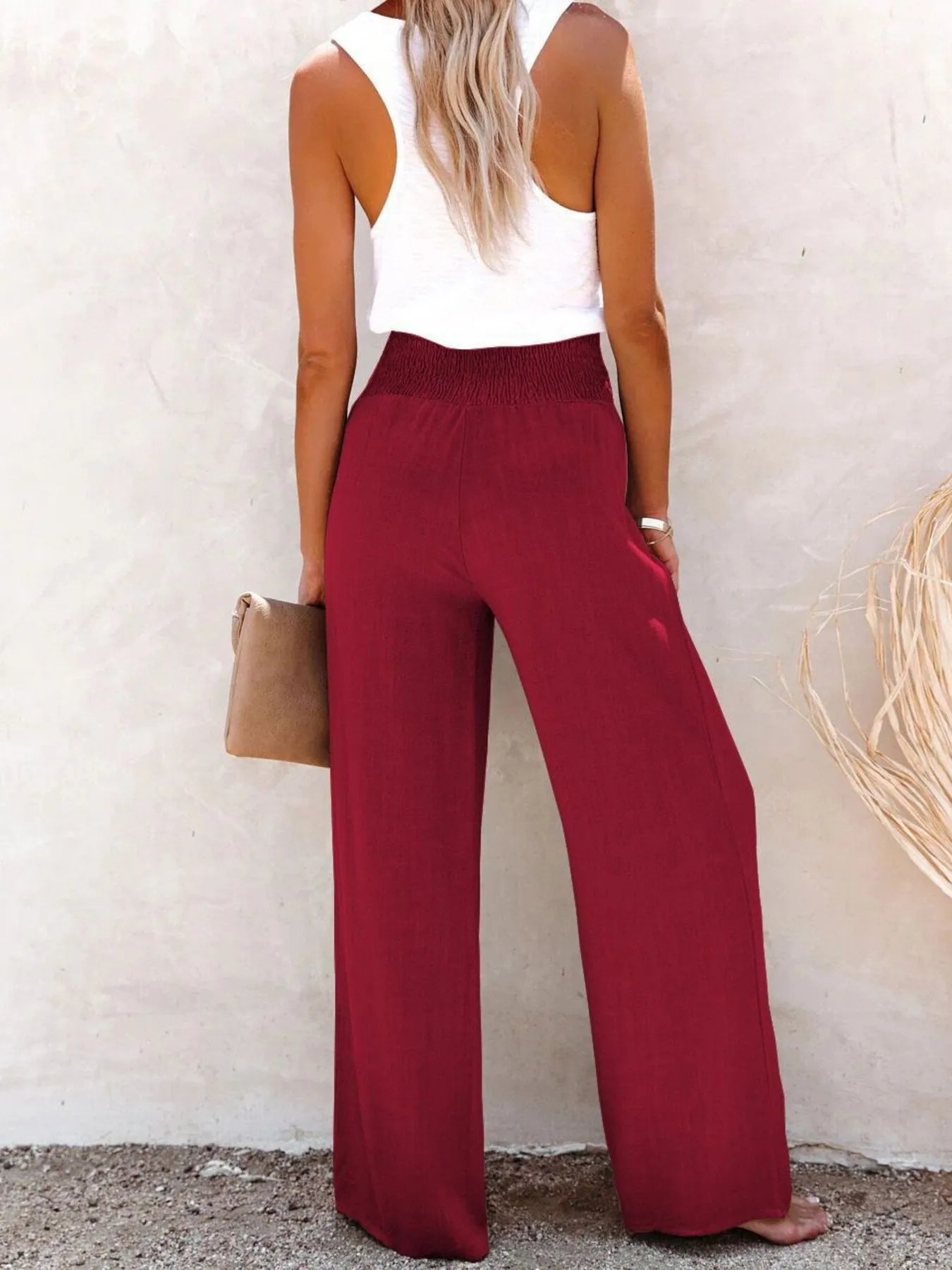 Full Size High-Waisted Textured Wide Leg Pants Plus Size 