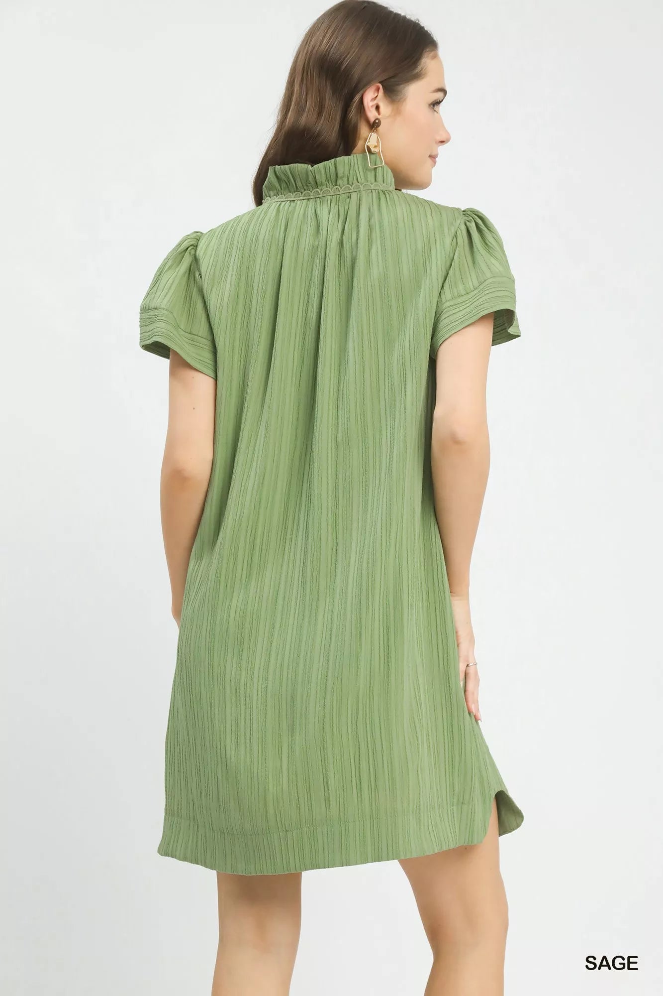 Umgee Flutter Sleeve V-Neck Shift Dress 