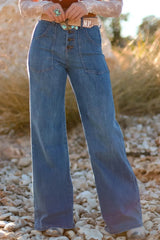 High-Waisted Wide-Leg Button-Front Jeans 
