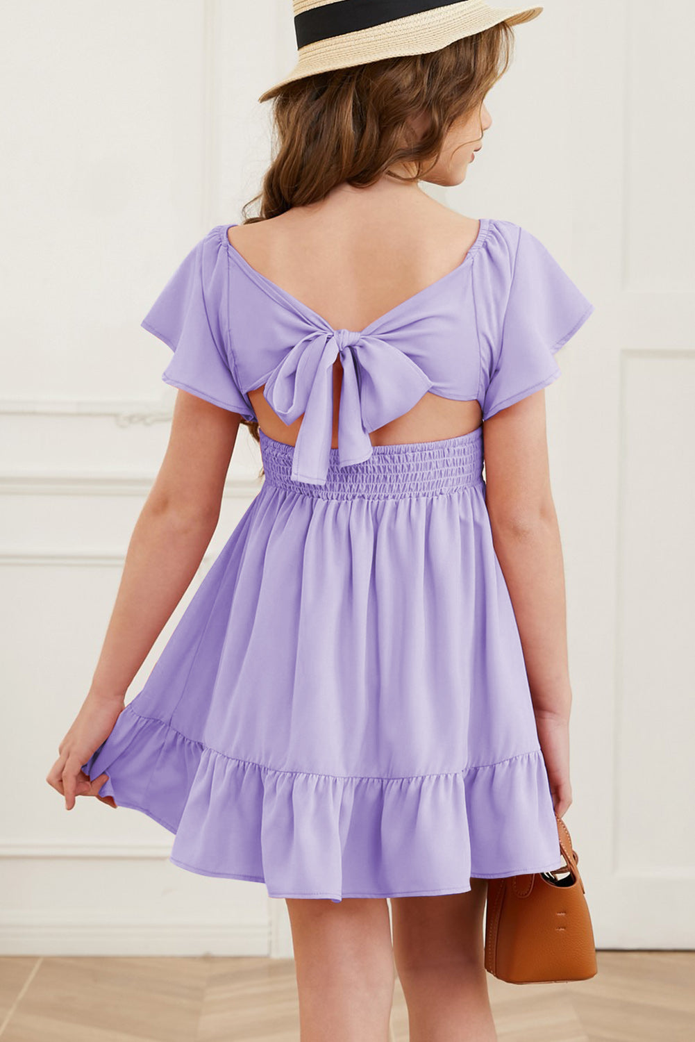 Ruffle Hem Tie-Back Flutter Sleeve Dress 