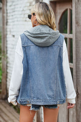 Sleeveless Denim Top with A Detachable Hood 