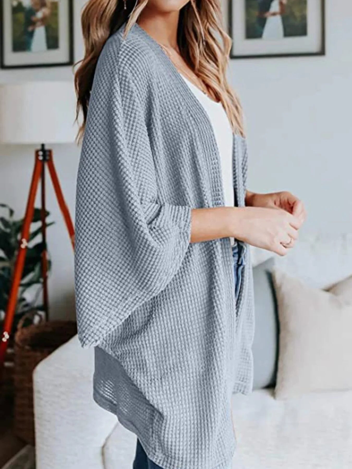 Full Size Open Front Waffle Knit Cardigan Plus Size 