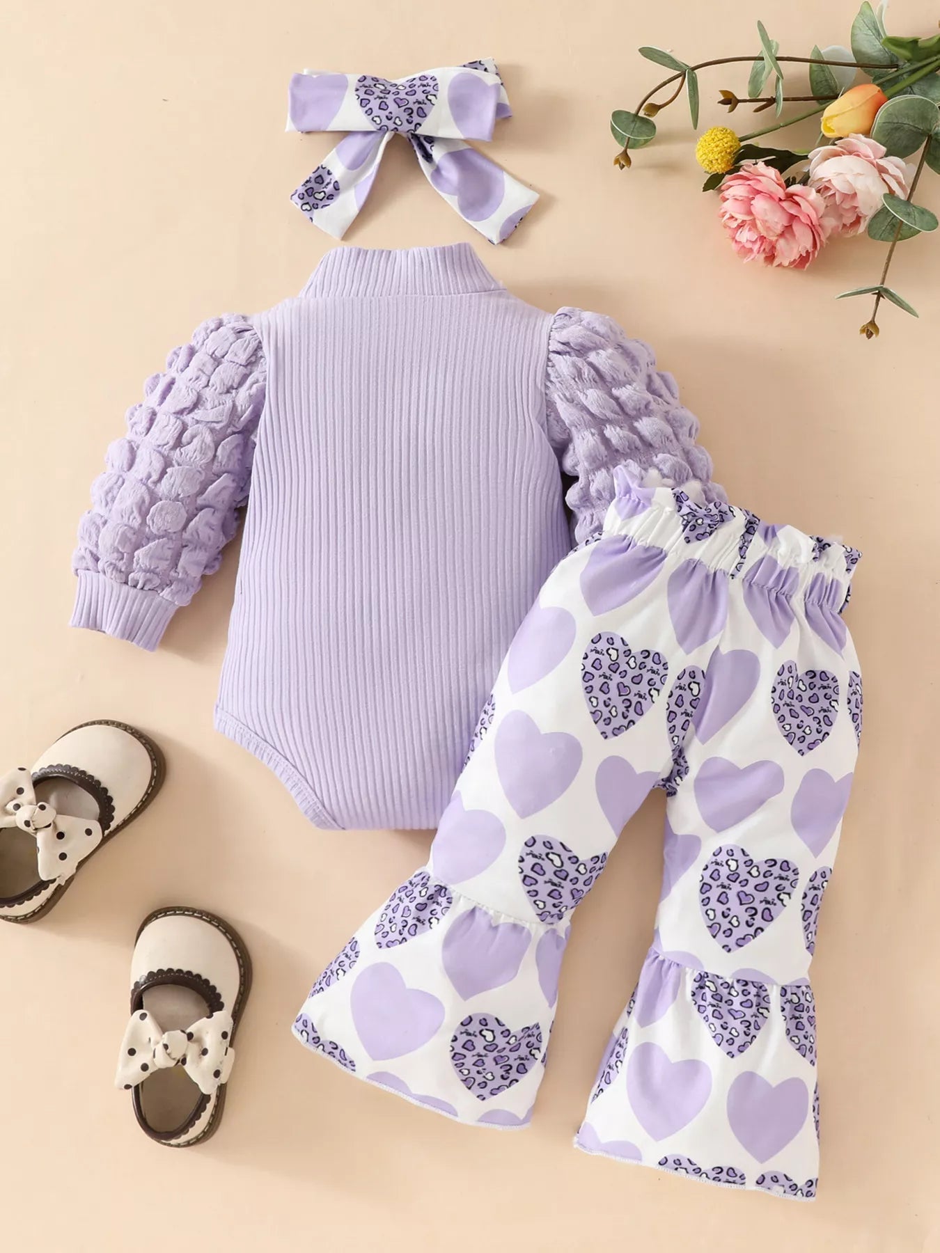 Children's Bubble Texture Long Sleeve Top and Pants Set with Headband 