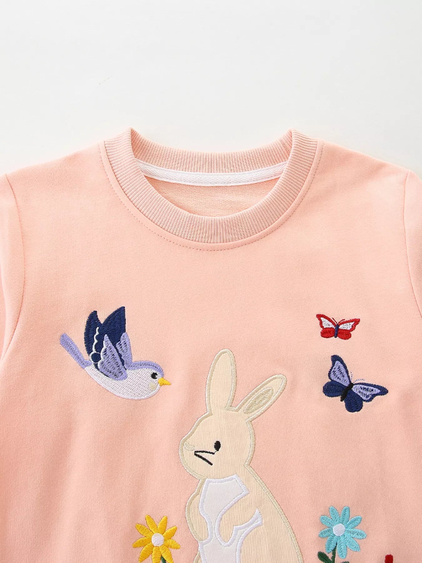 Children's Cute Bunny Embroidered Round Neck Sweatshirt 