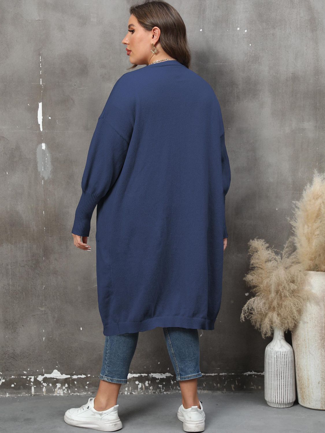 Plus Size Long Sleeve Pocketed Cardigan 