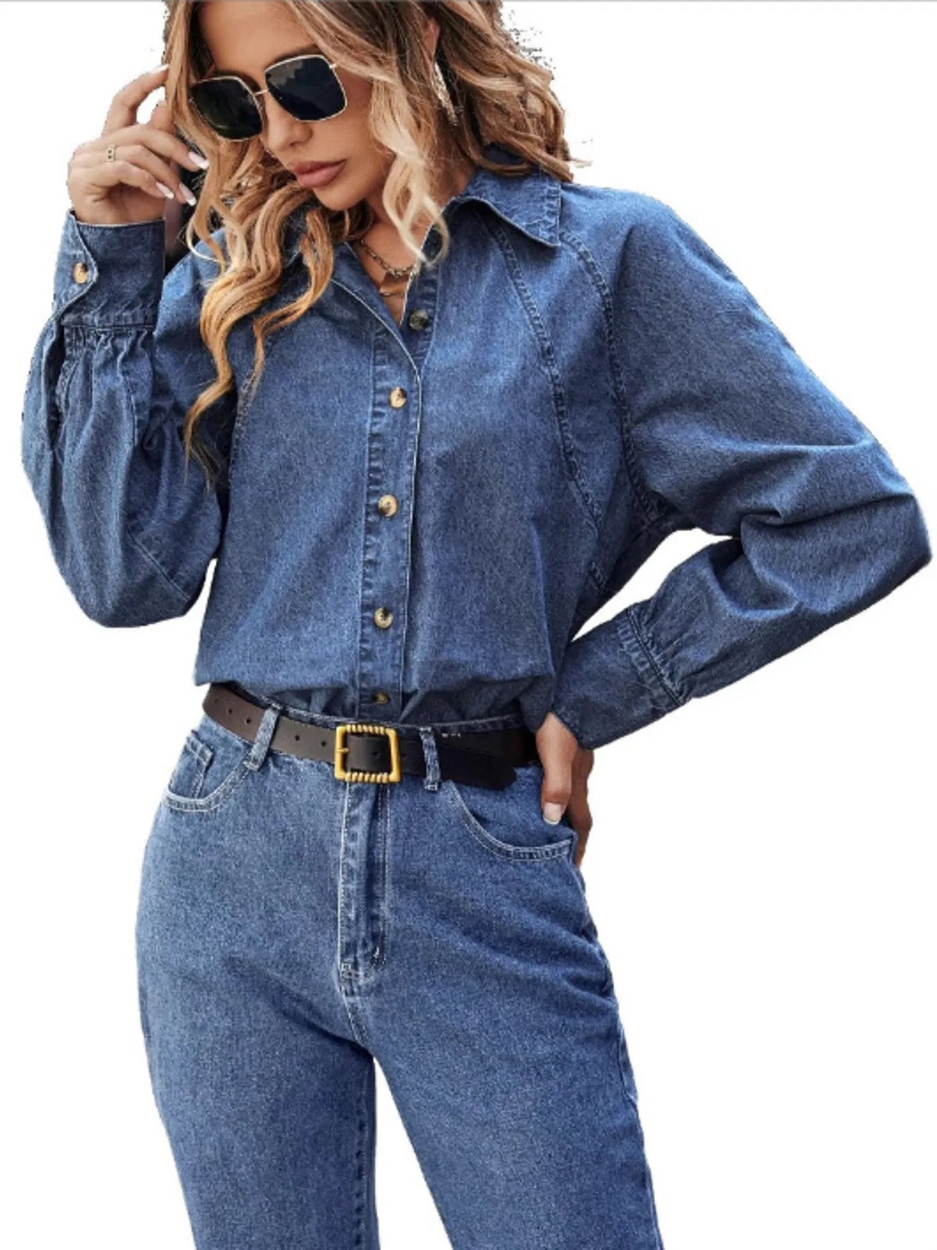 Button Up Long Sleeve Denim Shirt 