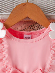 Children's Bow Decor Ruffle Trim Dress 