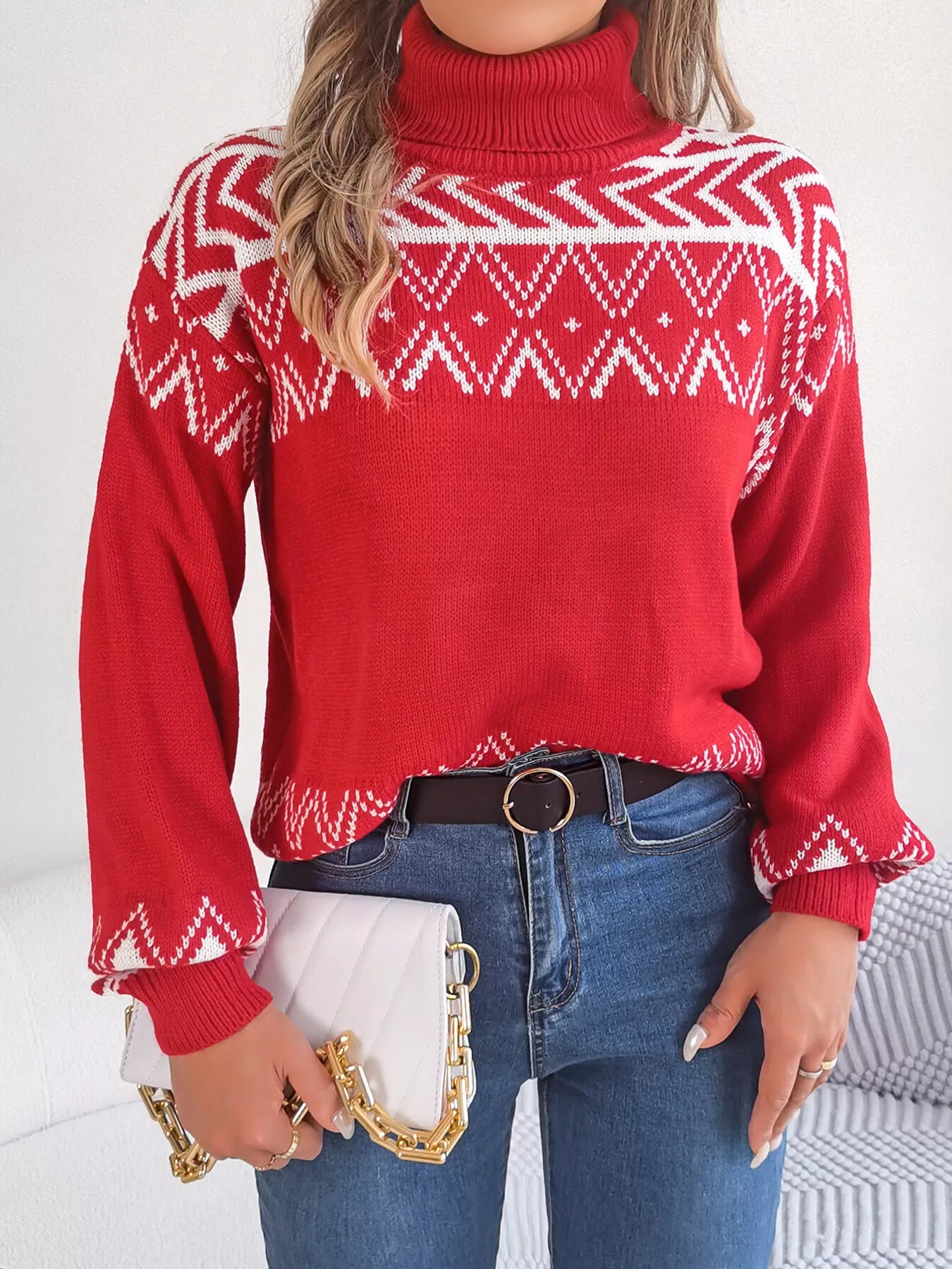 Turtleneck Dropped Shoulder Sweater 