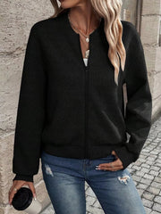 Full Size Zip Up Long Sleeve Textured Jacket Plus Size 