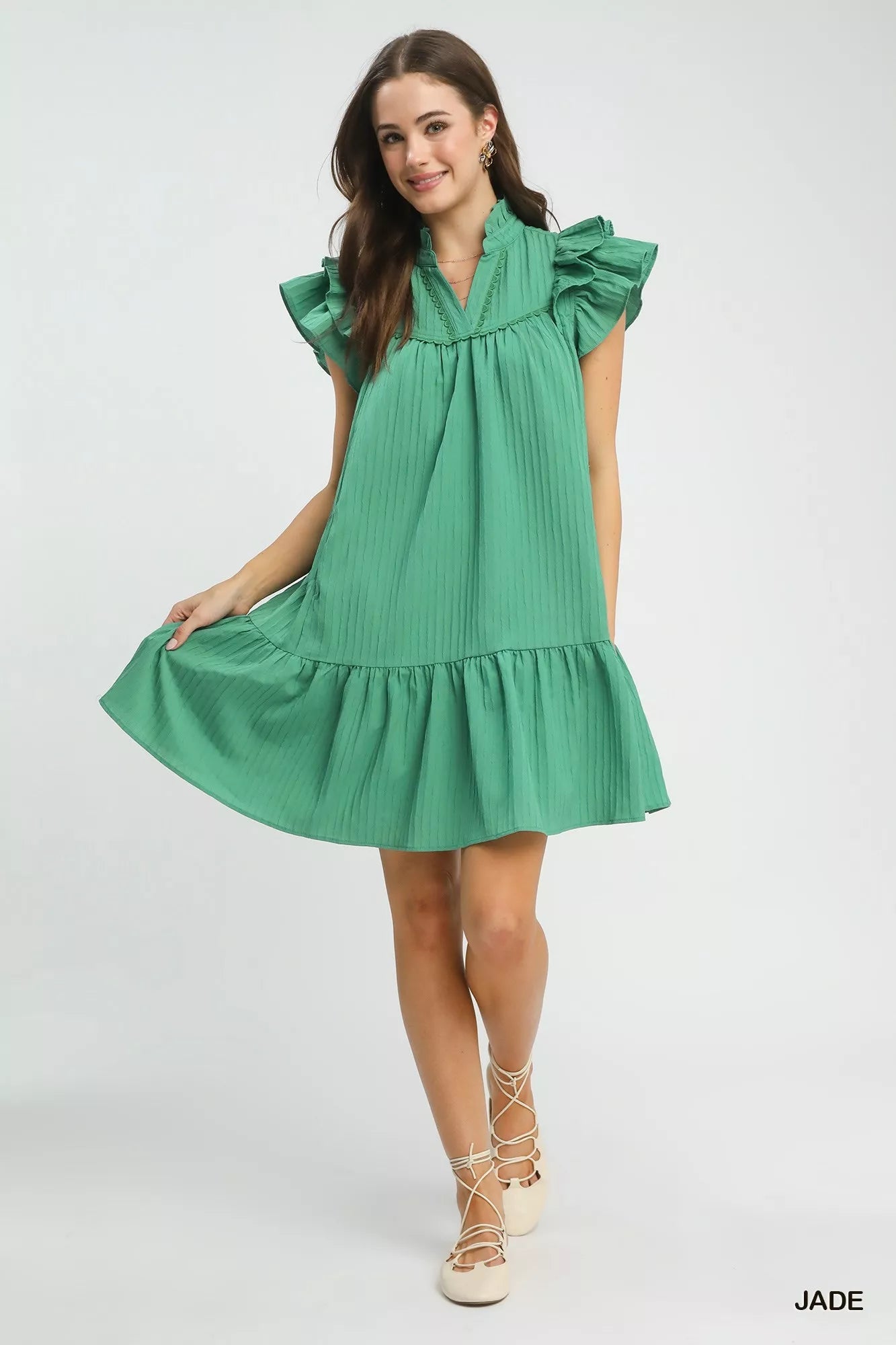 Umgee Flutter Sleeve Tiered Dress 