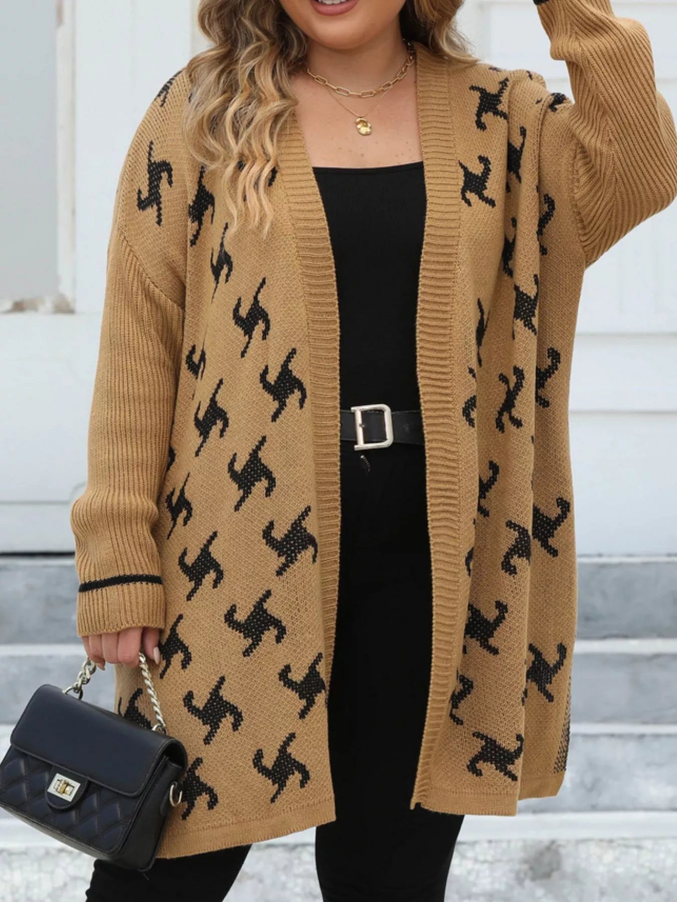 Plus Size Open Front Drop Shoulder Knit Cardigan 