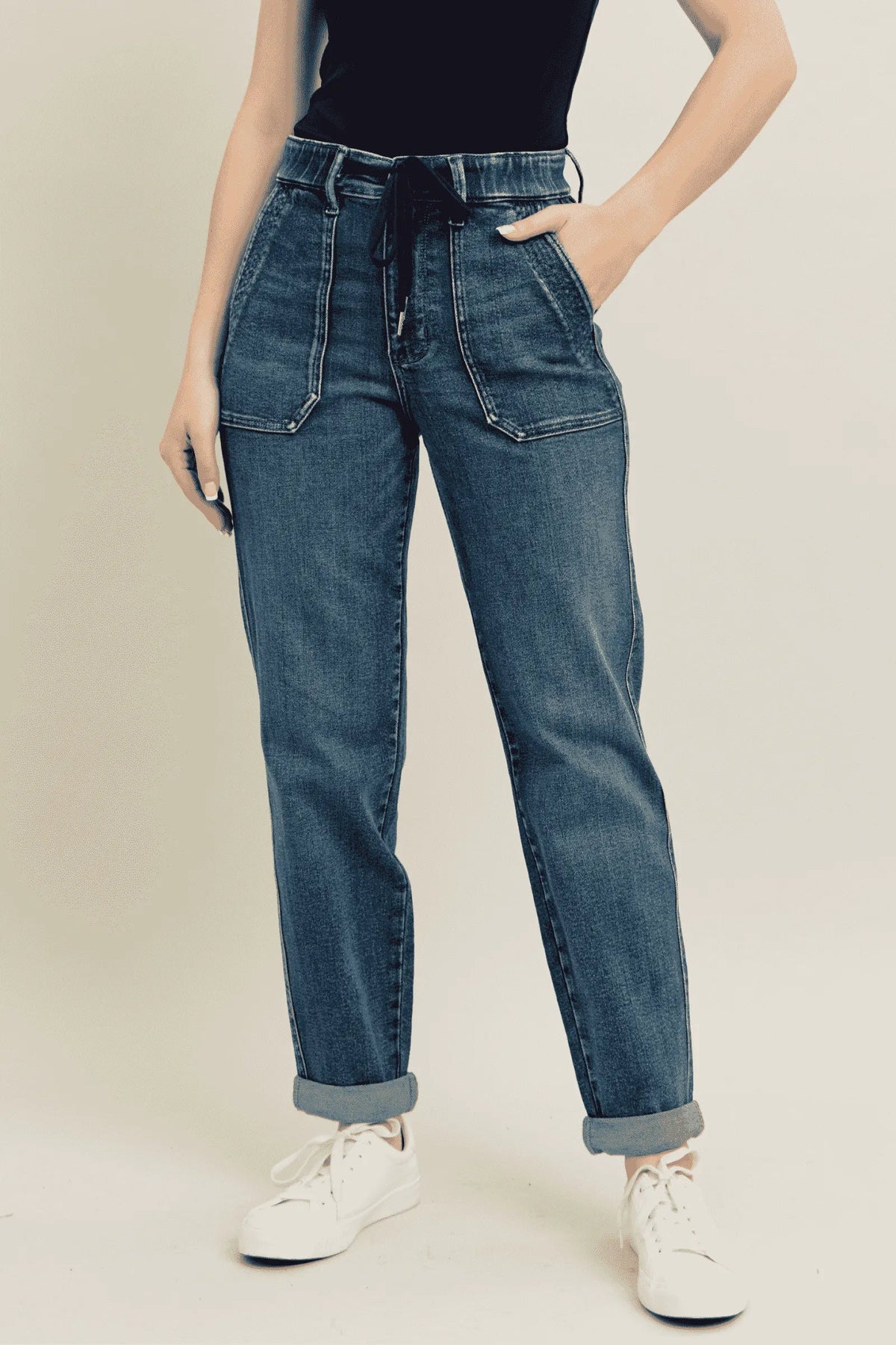 Judy Blue Full Size HW Vintage Wash Jeans w/ Drawstring Plus Size 