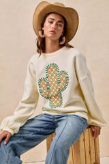 BiBi Cactus Embroidered Fleece Sweatshirt 
