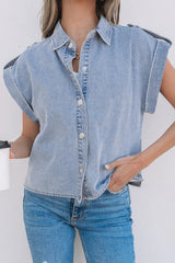 Snap Down Cap Sleeve Denim Top 
