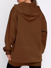 Drawstring Zip Up Long Sleeve Hoodie 