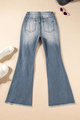 Distressed Raw Hem Bootcut Jeans 