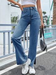 Slit High Waist Jeans with Pockets 