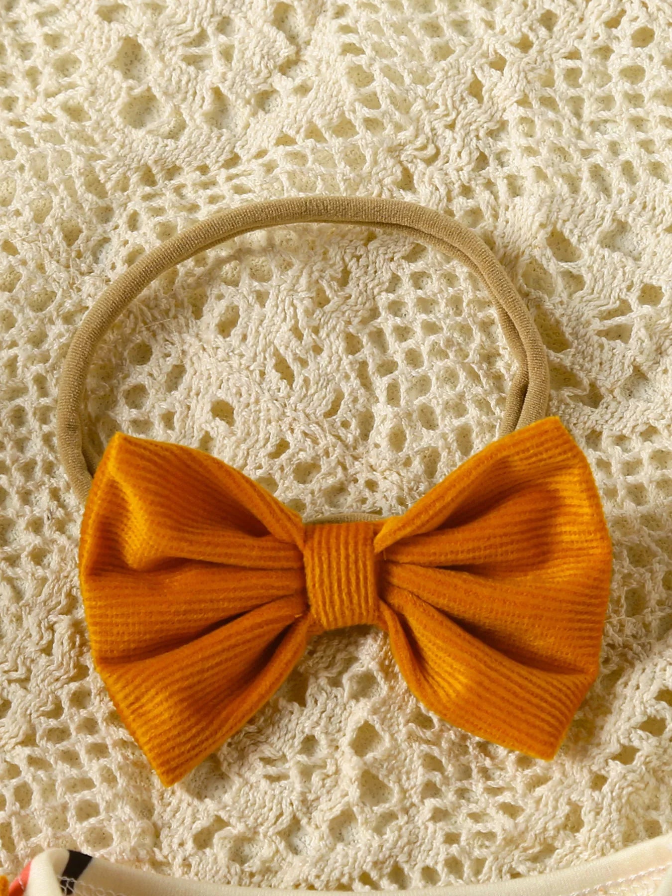Children's Pumpkin Print Ruffle Dress with Bow Headband 