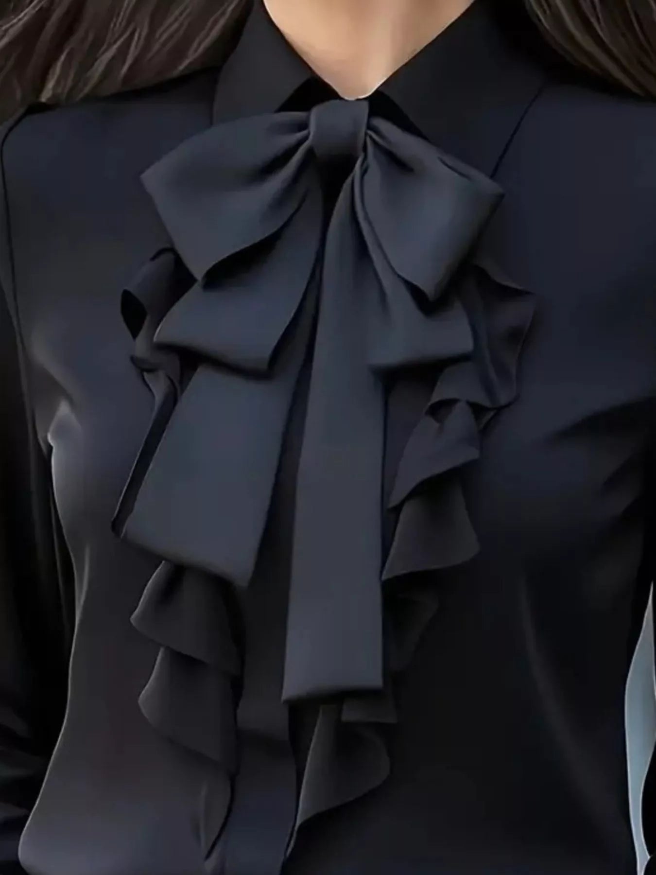 Ruffled Tie Front Long Sleeve Blouse 