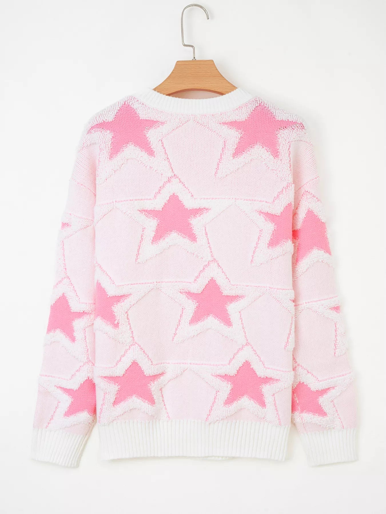 Oversized Star Pattern Ribbed Edge Drop Shoulder Sweater 
