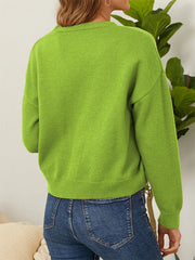 Flower Button Front Dropped Shoulder Cardigan 