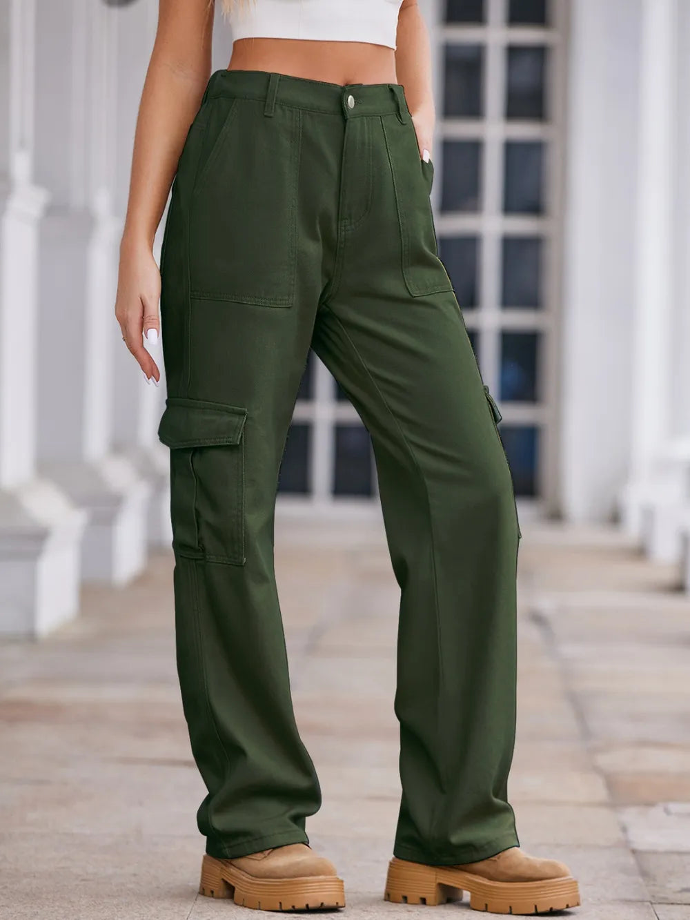 Straight Denim Cargo Pants 