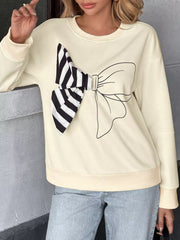 Bow Round Neck Dropped Shoulder Sweatshirt 