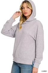 Zenana Brushed Ribbed Hacci Hoodie Pullover 